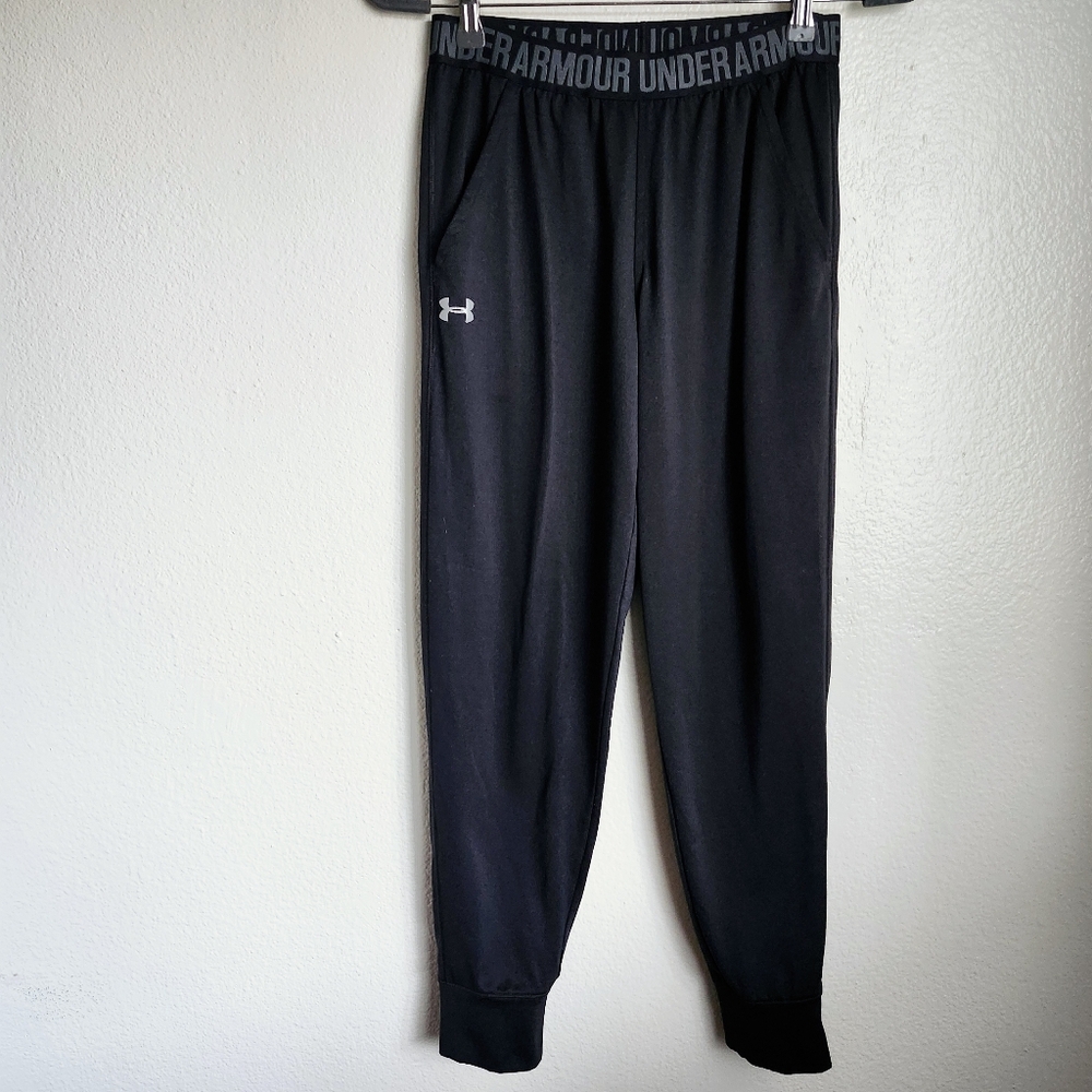 Under Armour Womens XS Black Joggers Logo Waistband Tapered Fit Athleisure Pants